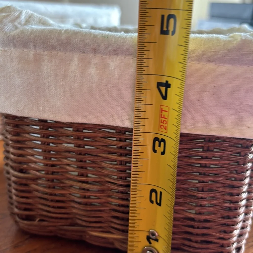 1990’s nesting set of 3 brown wicker with linen look liners storage baskets - Picture 10 of 11